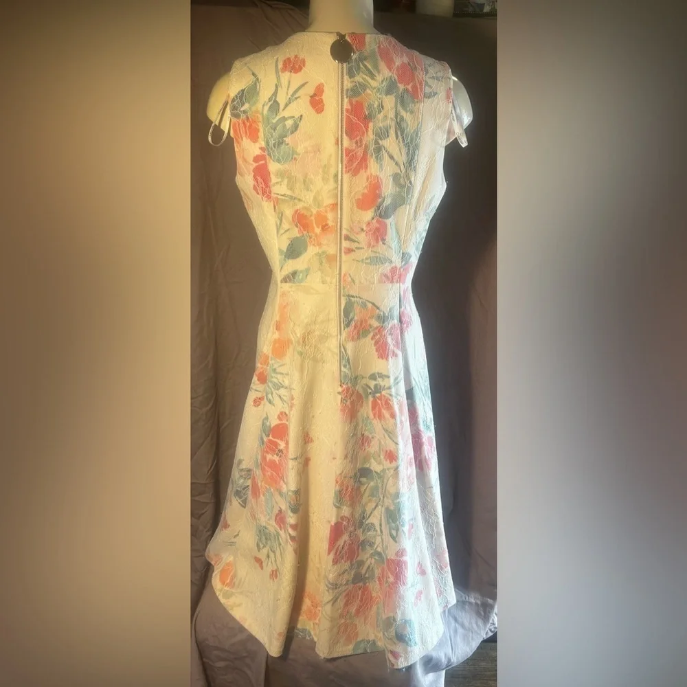 Calvin Klein Floral Midi Dress - Cream, Orange, Blue - Picture 4 of 12